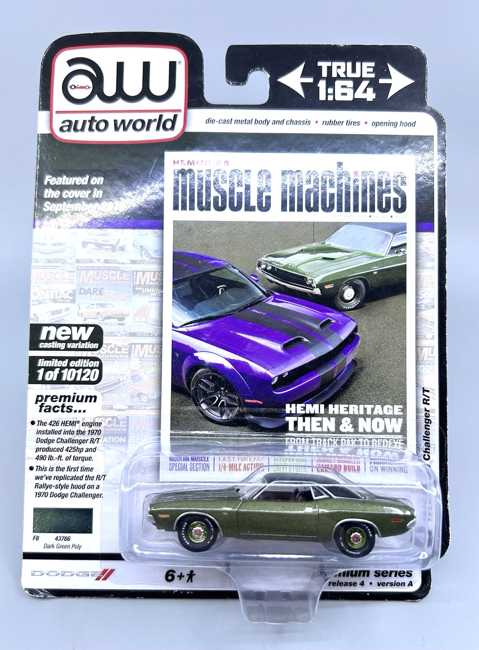 Auto World 1970 DODGE Challenger R/T Dark Green Muscle Machines 1:64 Diecast NOC